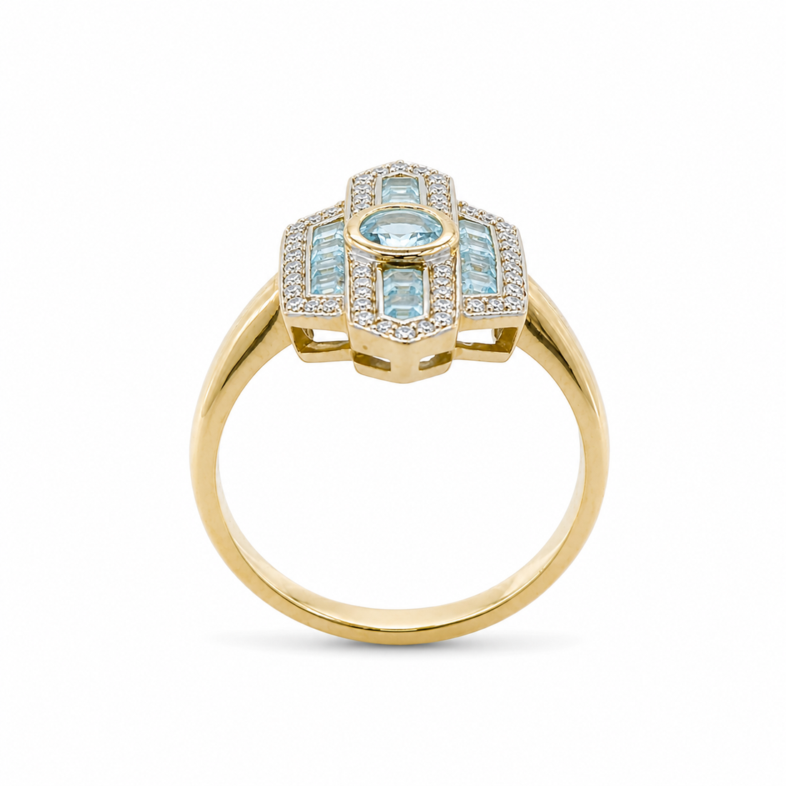 9ct Gold Art Deco Aquamarine &amp; Diamond Ring