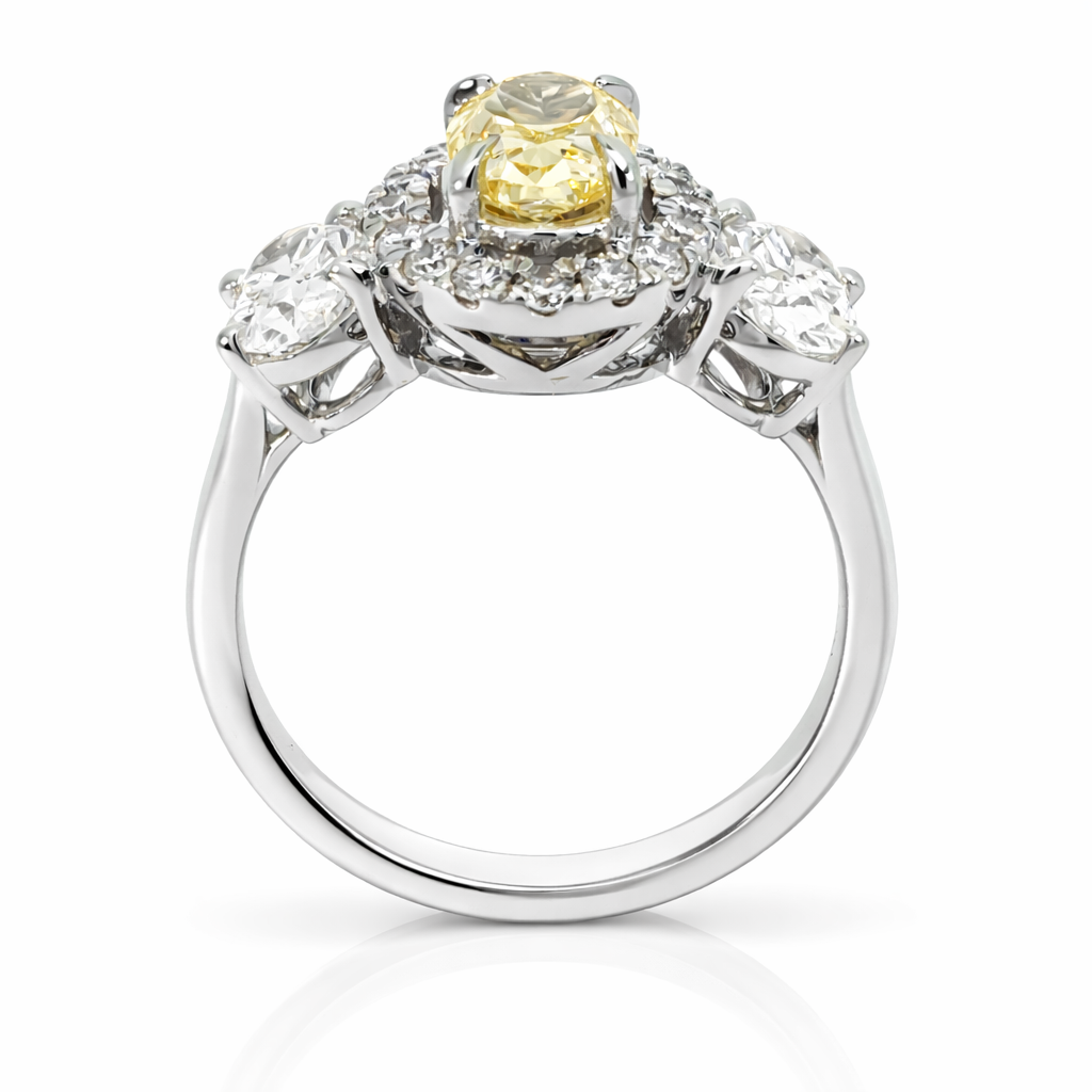 18ct Gold Lab-Grown Yellow Oval Diamond Halo Engagement Ring
