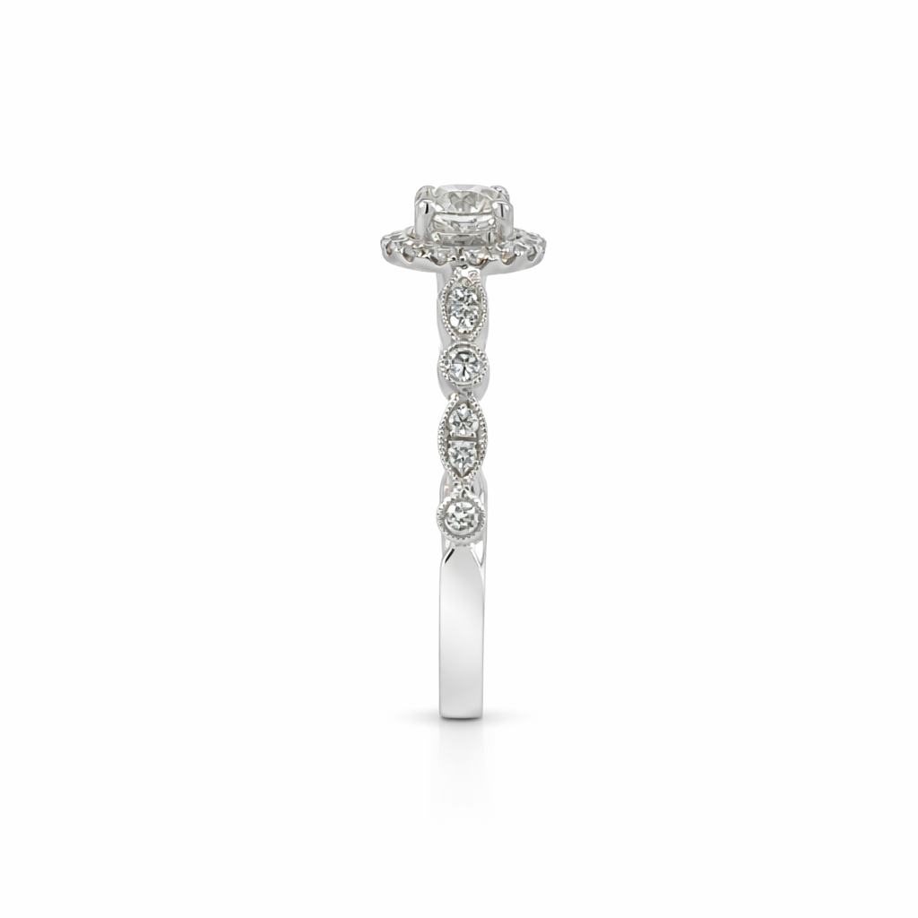 18ct White Gold Diamond Halo Engagement Ring