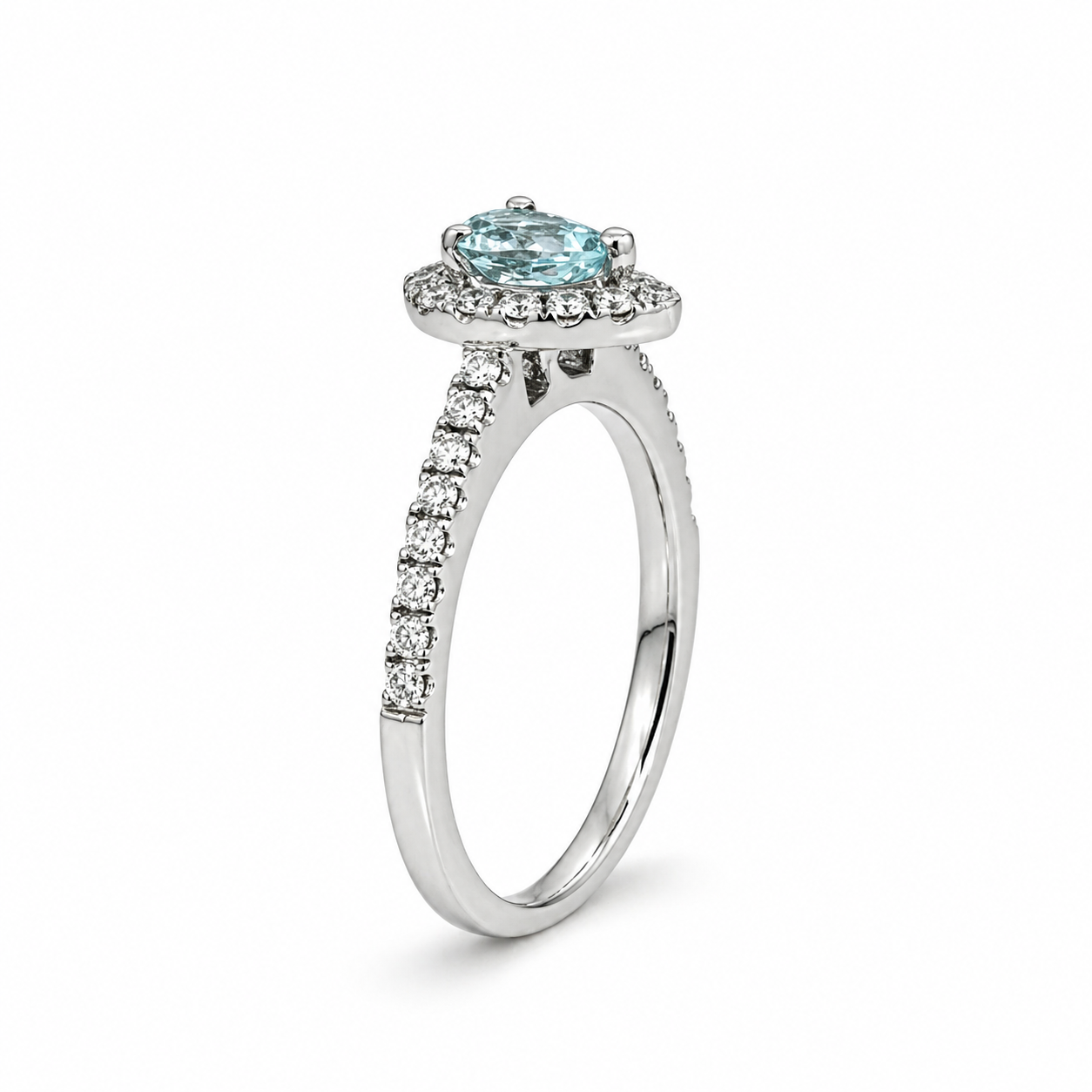 18ct Aqua &amp; Diamond Teardrop Halo Ring