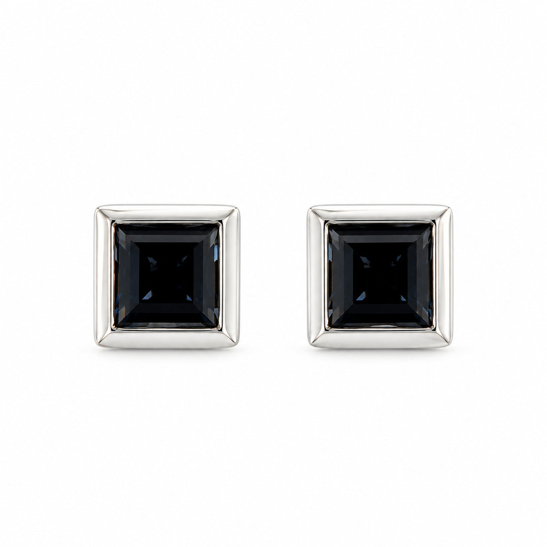 9ct White Gold Square Sapphire Rubover Set Stud Earrings