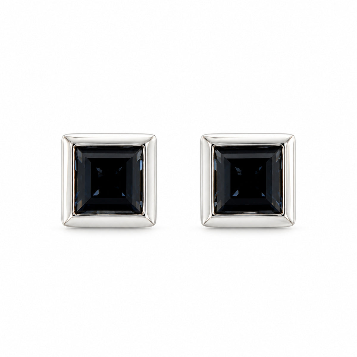 9ct White Gold Square Sapphire Rubover Set Stud Earrings