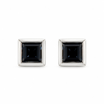 9ct White Gold Square Sapphire Rubover Set Stud Earrings