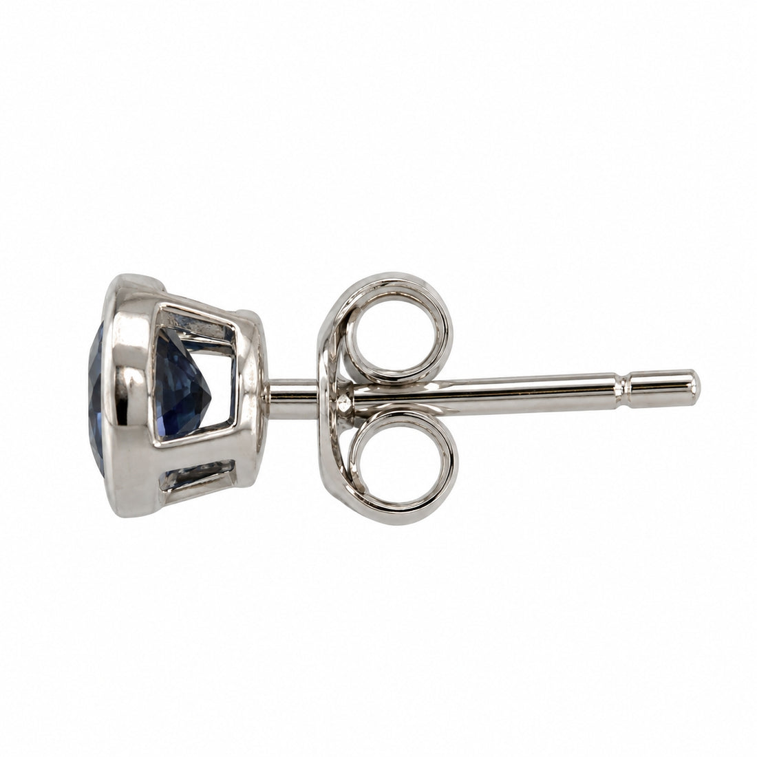 9ct White Gold Round Sapphire Rubover Set Stud Earrings