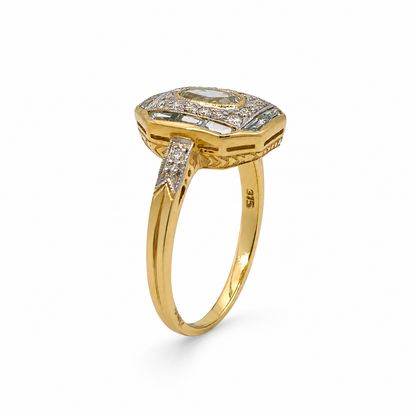 Vintage Style 9ct Gold Aquamarine &amp; Diamond Halo Ring