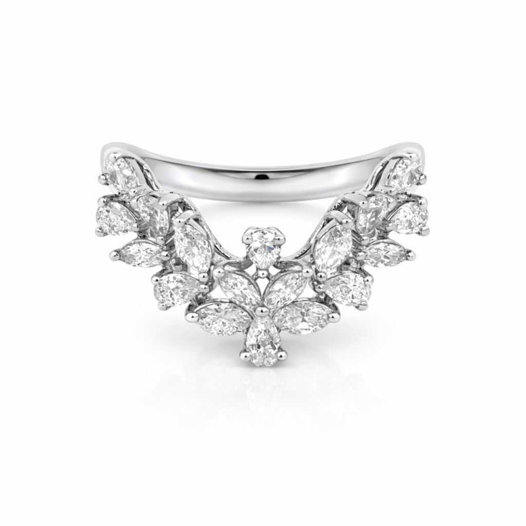 18ct White Gold Diamond V-Shaped Ring