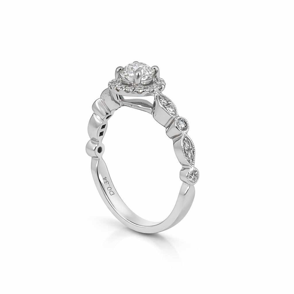 18ct White Gold Diamond Halo Engagement Ring