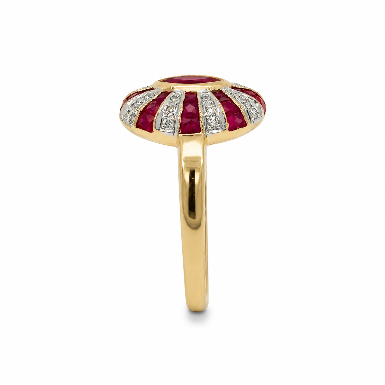 9ct Ruby &amp; Diamond Sunburst Ring