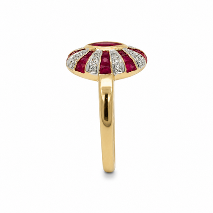 9ct Ruby &amp; Diamond Sunburst Ring