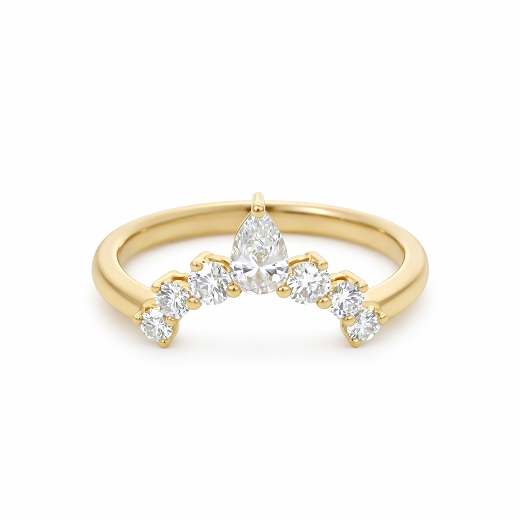 18ct Yellow Gold Pear Diamond Wishbone Ring