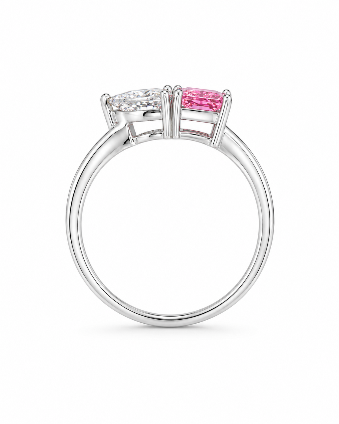 Silver 925 Pink &amp; Clear CZ Two-Stone Ring
