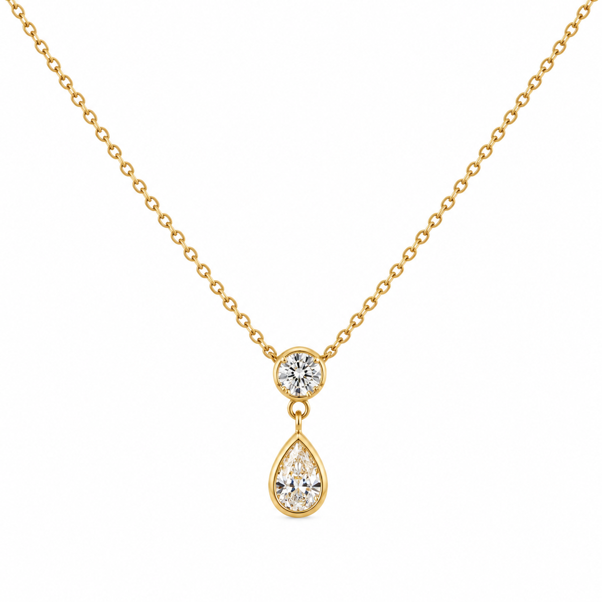 18ct Yellow Gold Round and Pear Drop Pendant