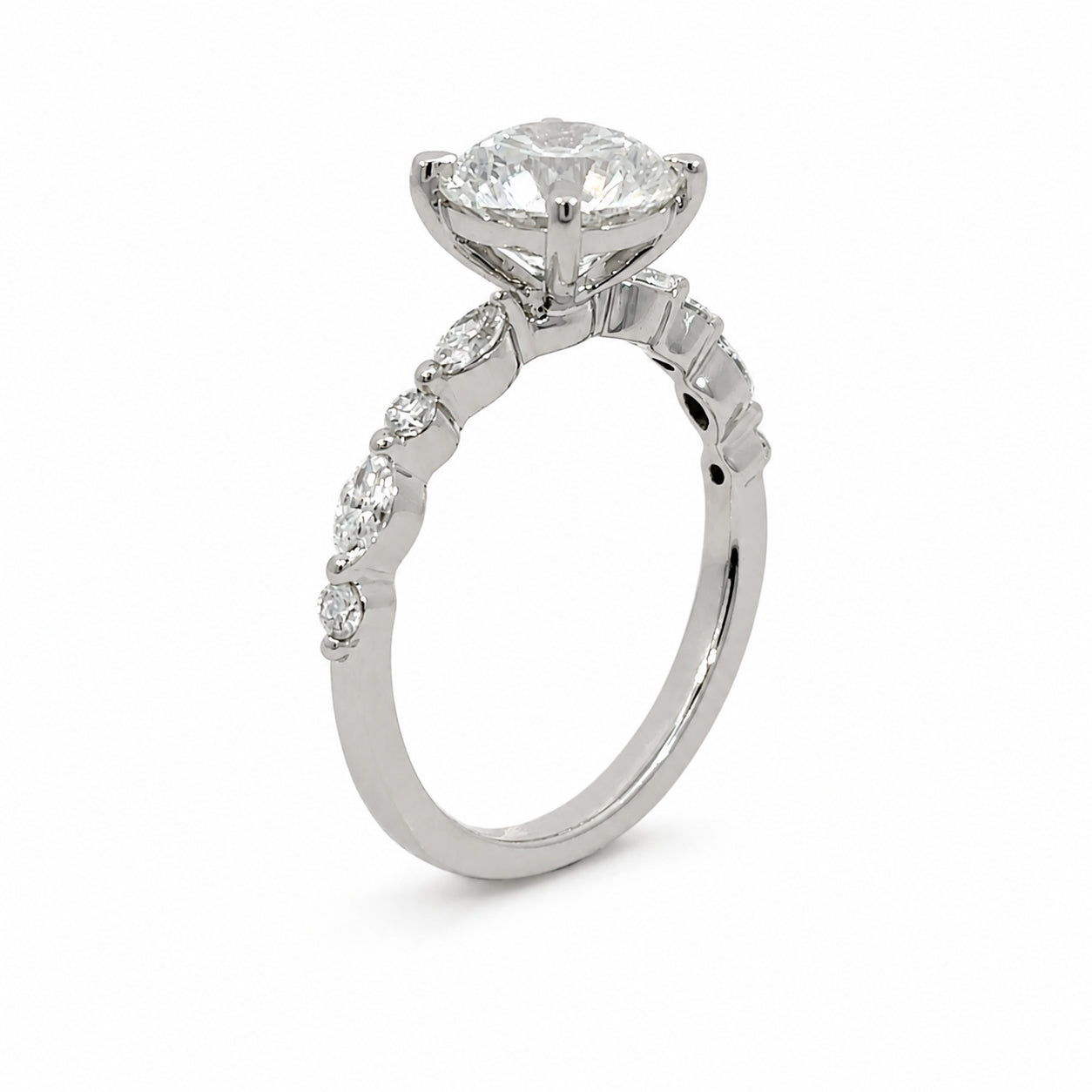 Lab-Grown Diamond Marquise &amp; Round Platinum Engagement Ring
