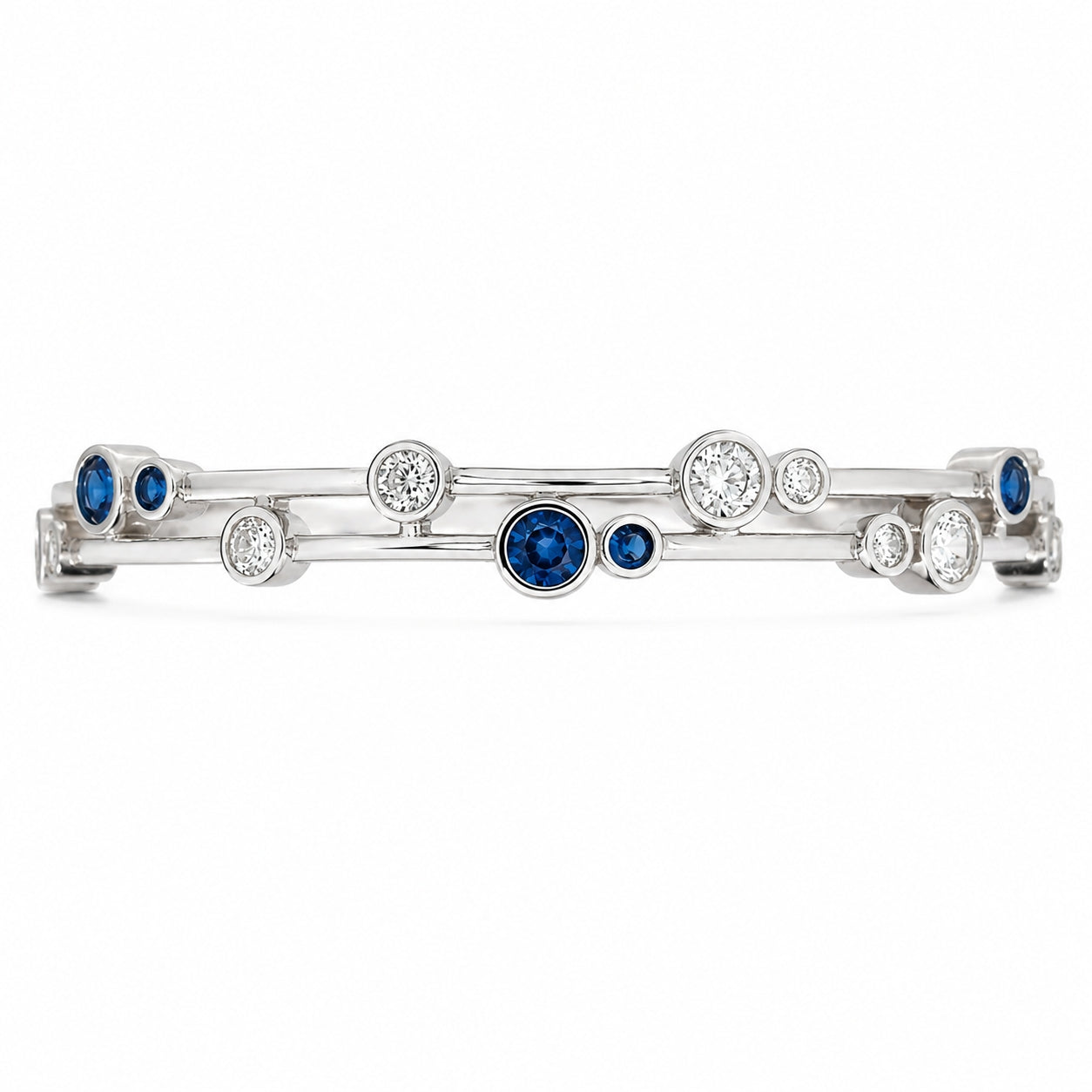 Silver Blue &amp; Clear CZ Multi-Stone Bangle