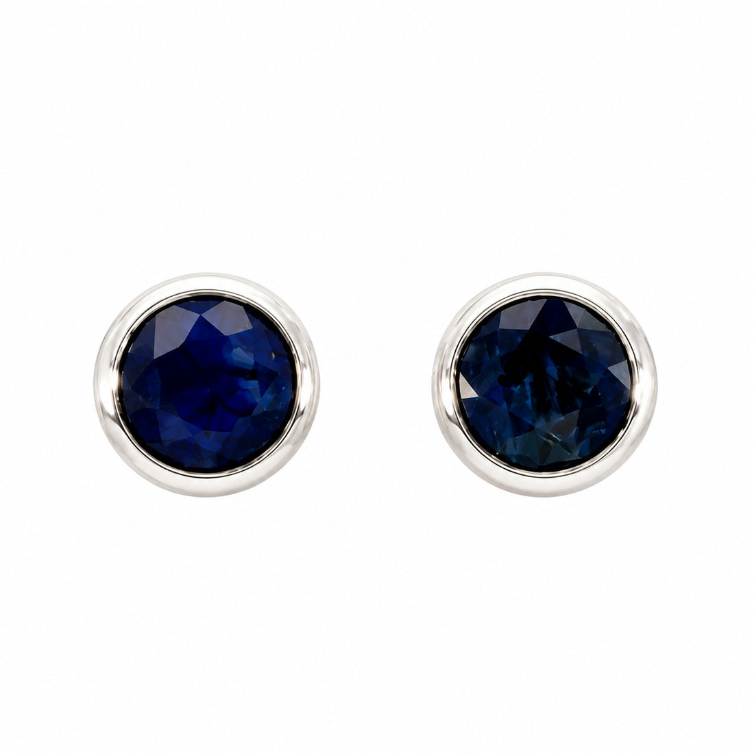 9ct White Gold Round Sapphire Rubover Set Stud Earrings
