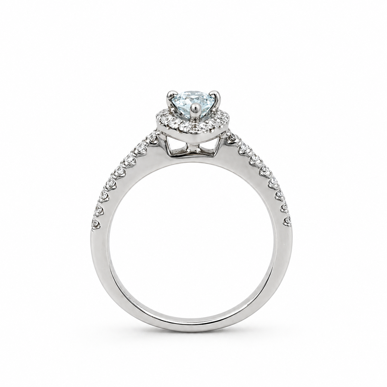 18ct Aqua &amp; Diamond Teardrop Halo Ring