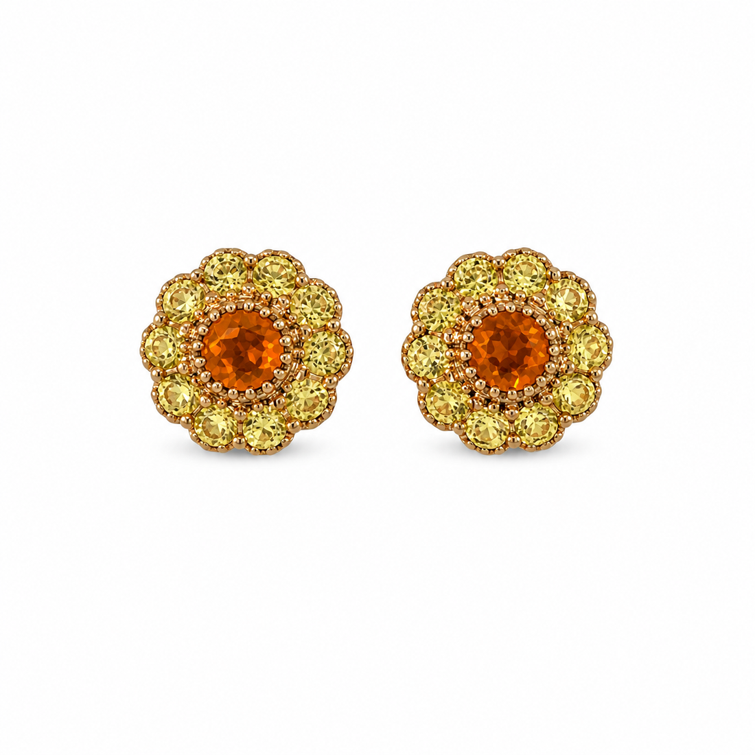 9ct Gold Citrine & Yellow Sapphire Cluster Earrings