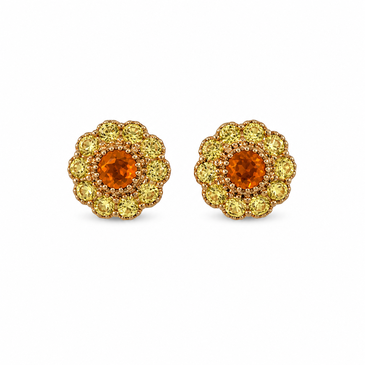9ct Gold Citrine &amp; Yellow Sapphire Cluster Earrings