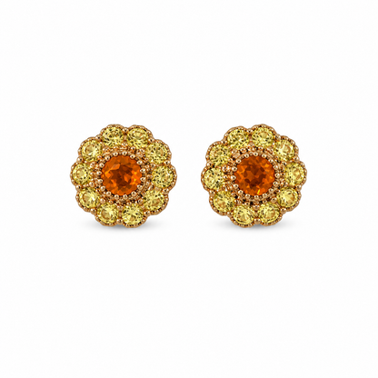 9ct Gold Citrine &amp; Yellow Sapphire Cluster Earrings