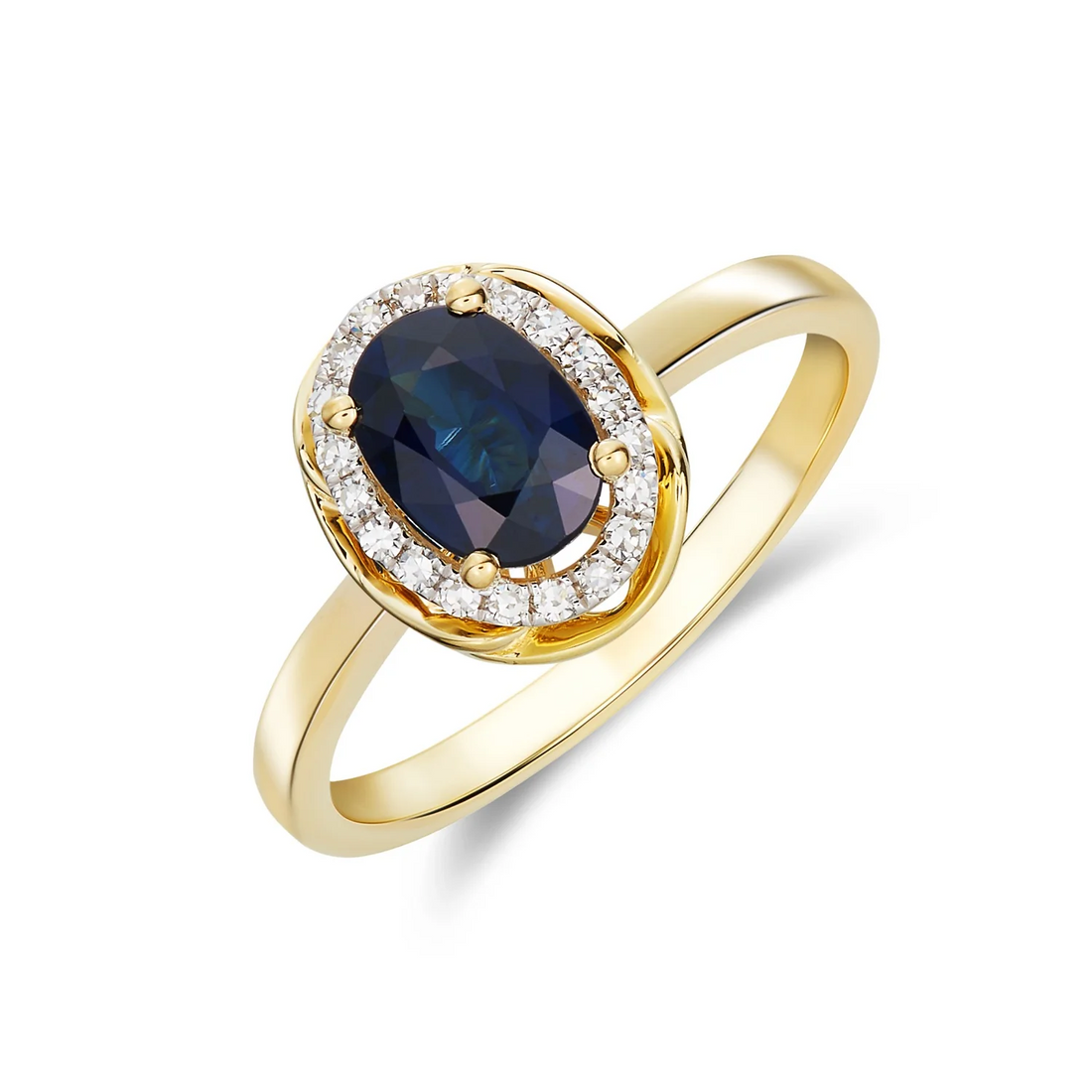 9CT Yellow Gold Oval Blue Sapphire &amp; Diamond Cluster Ring (7x5mm) - Robert Anthony Jewellers, Edinburgh