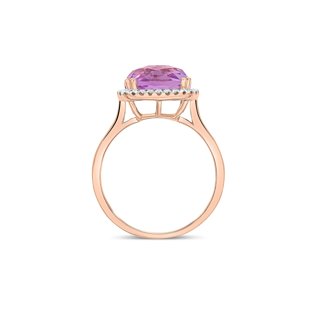 9CT Rose Gold Cushion Pink Amethyst & Diamond Cluster Ring (10mm) - Robert Anthony Jewellers, Edinburgh