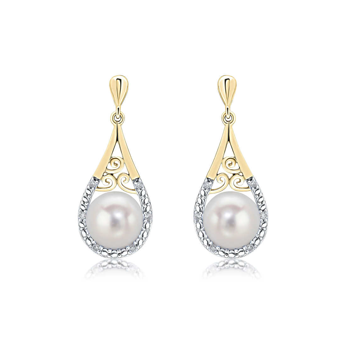 9CT Yellow Gold Diamond & Pearl Basket Drop Earrings - Robert Anthony Jewellers, Edinburgh