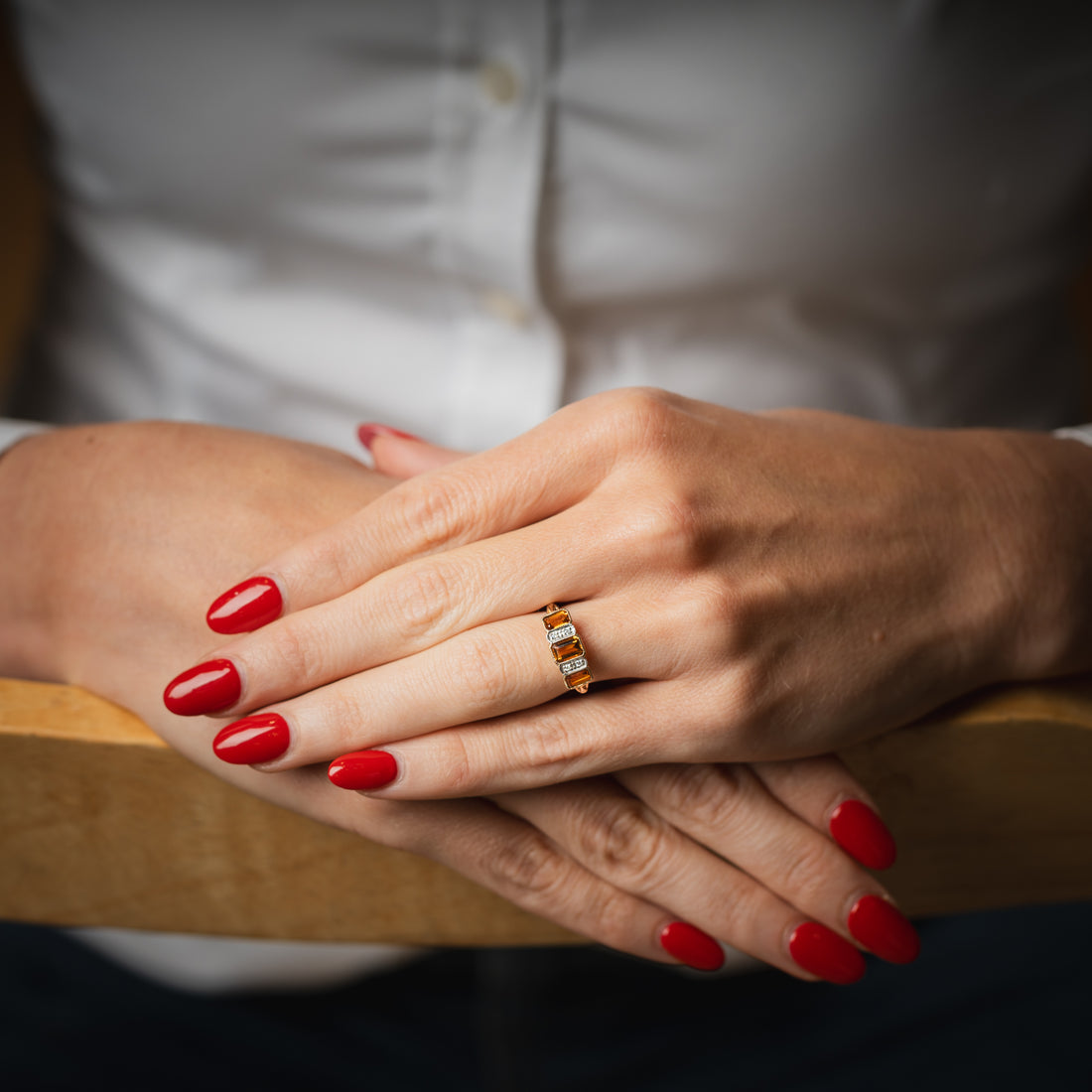9CT Yellow Gold Citrine and Diamond Baguette Ring - Robert Anthony Jewellers, Edinburgh