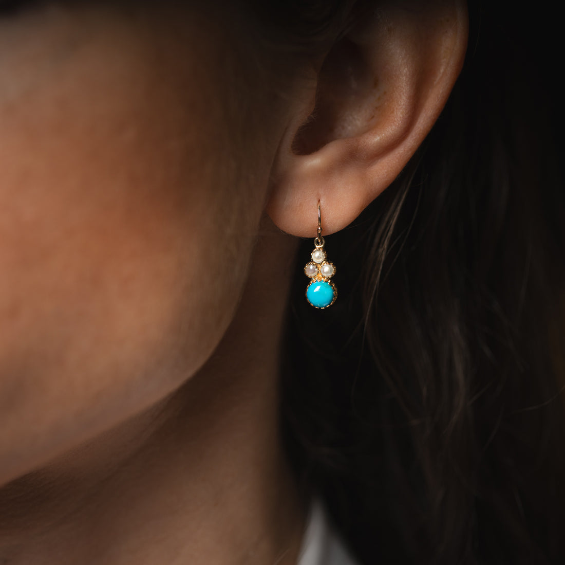 9ct Gold Turquoise and Pearl Drop Earrings - Robert Anthony Jewellers, Edinburgh