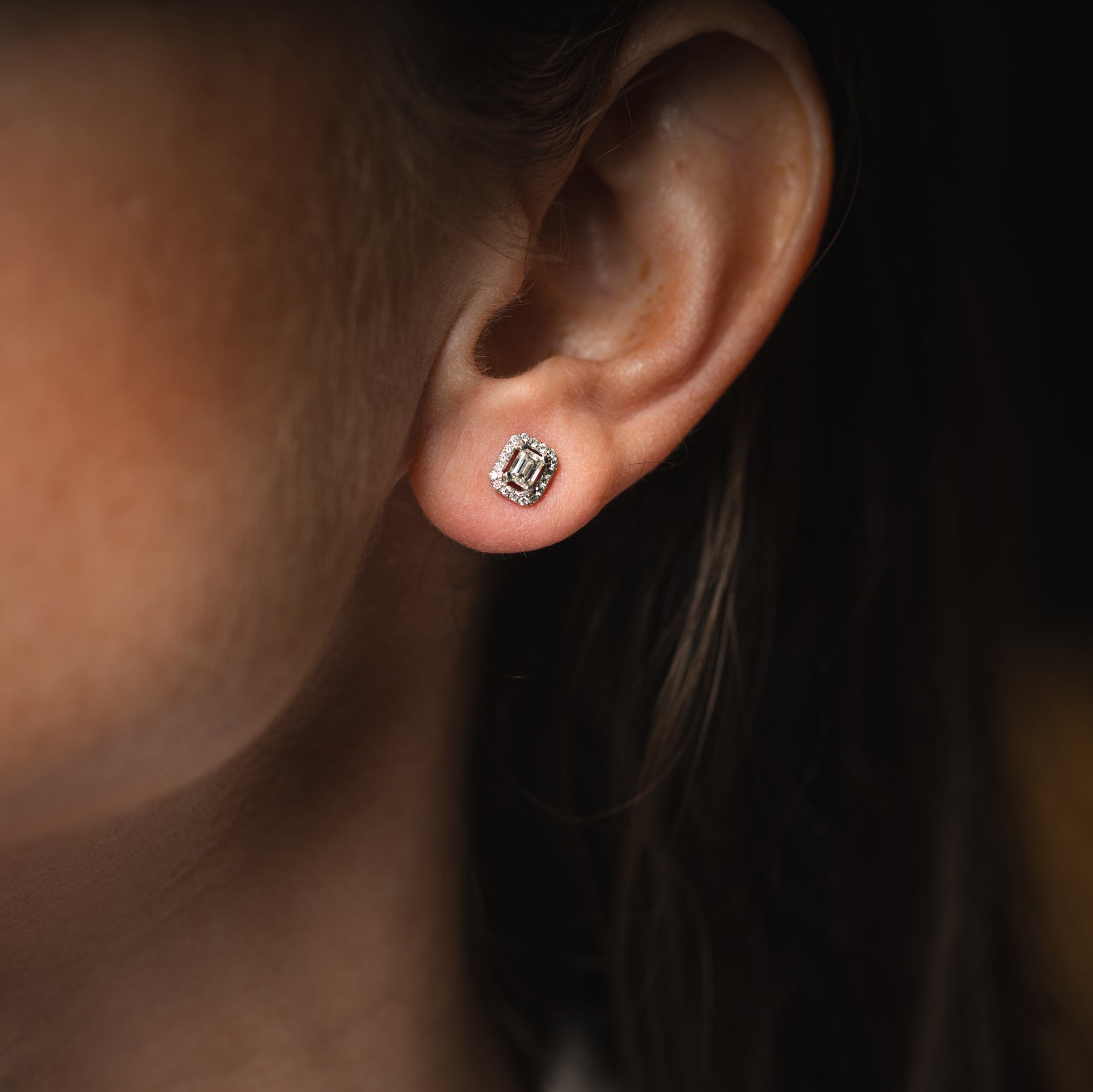 Diamond Baguette Halo Earrings - Robert Anthony Jewellers, Edinburgh