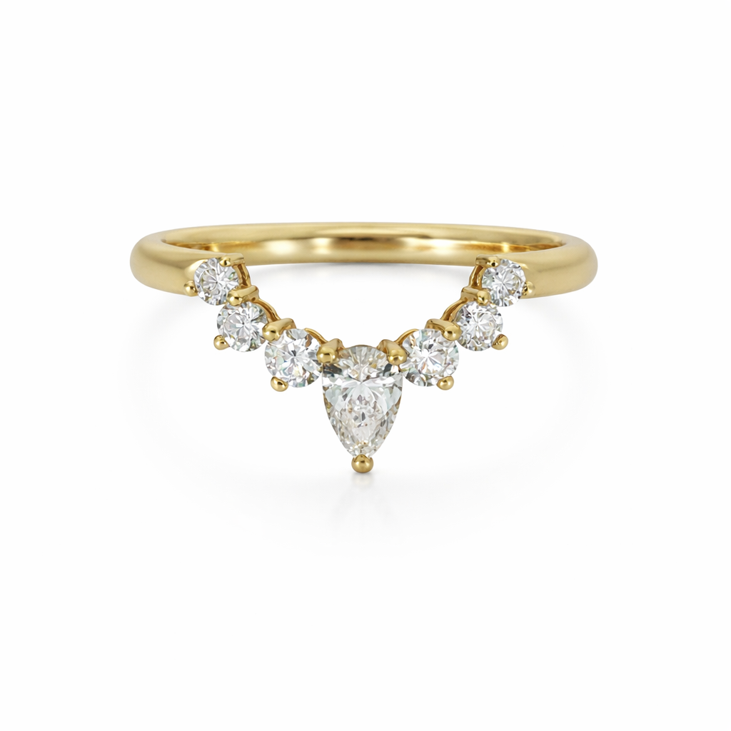 18ct Yellow Gold Pear Diamond Wishbone Ring