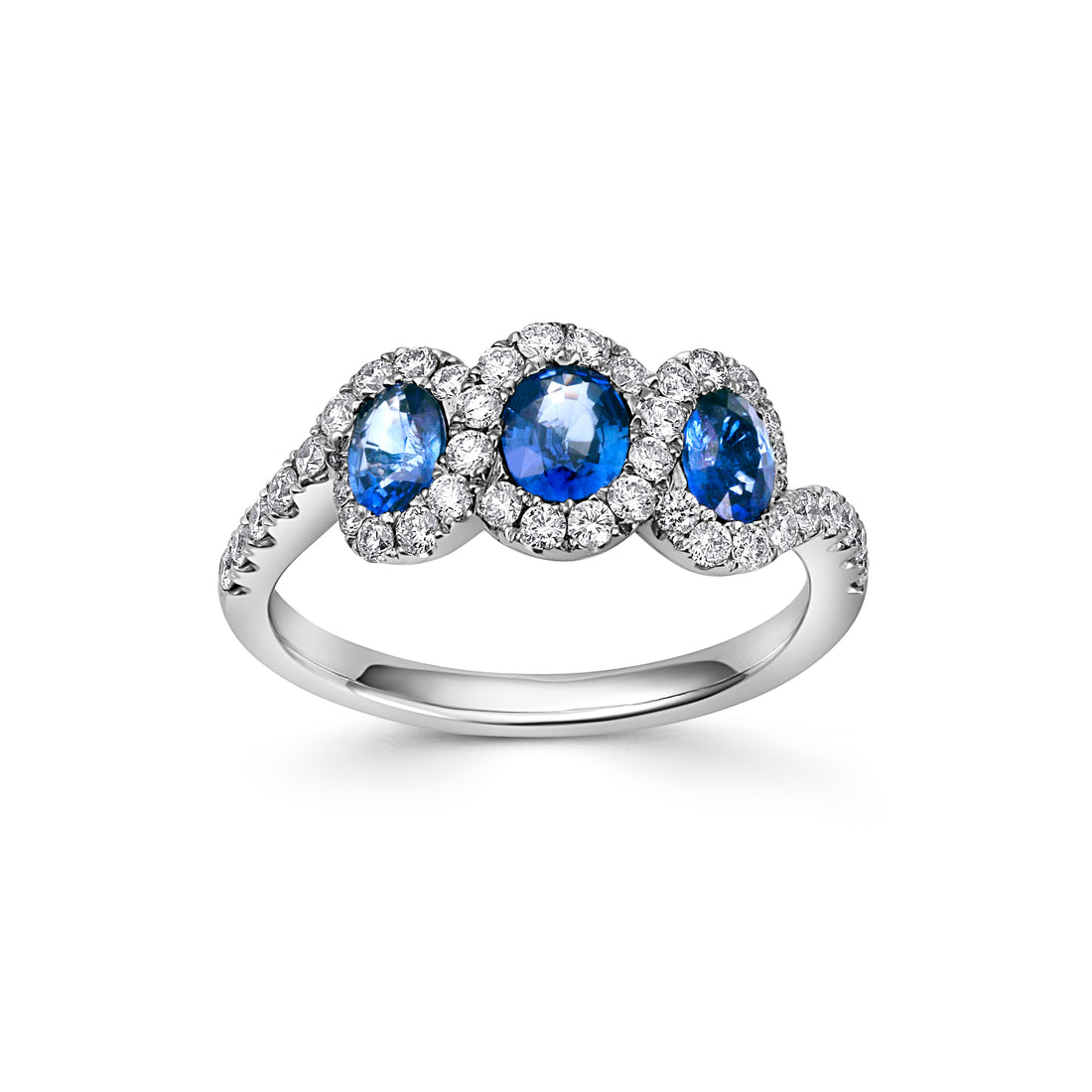 Triple Sapphire and Diamond Cluster Ring
