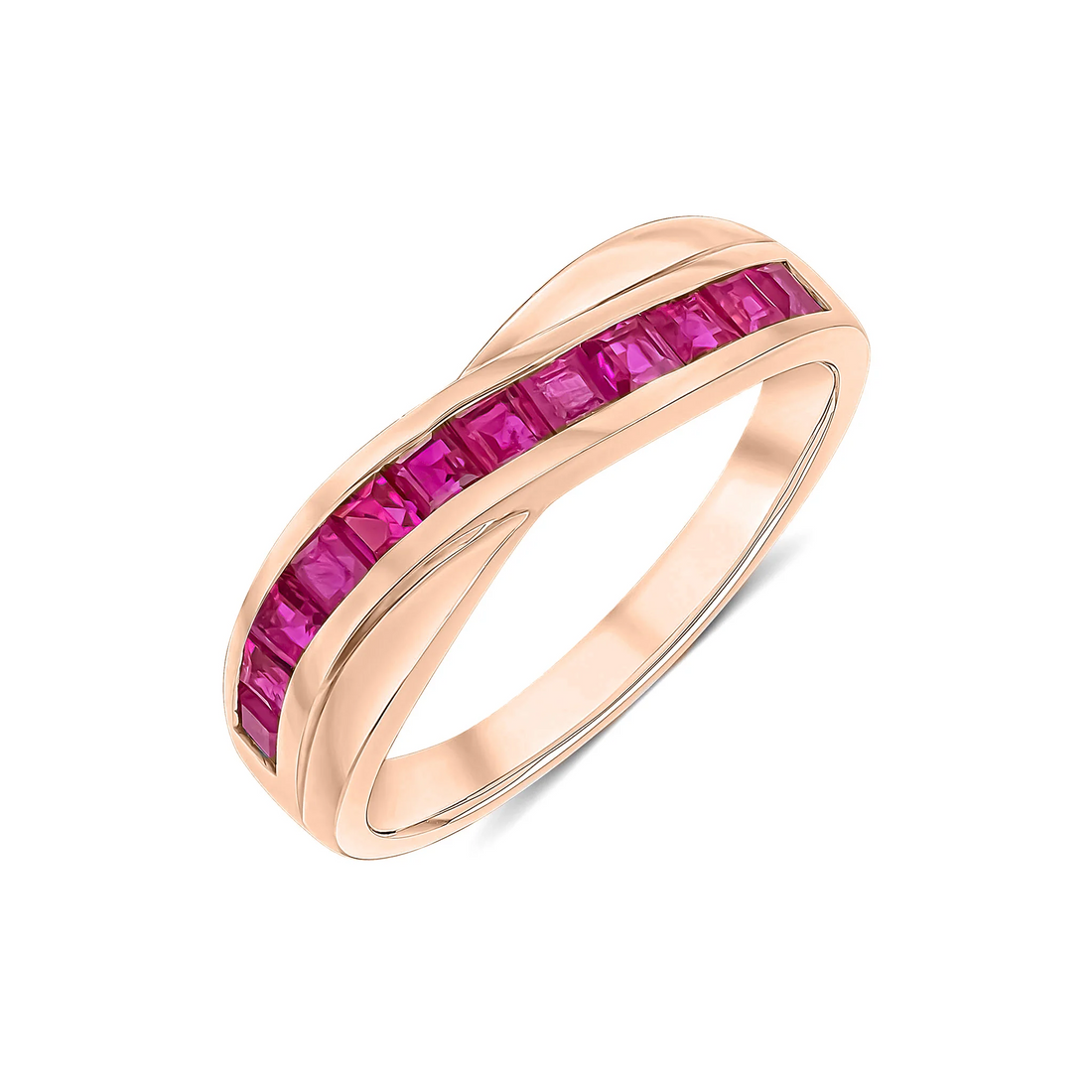 9CT Gold Square Channel Set Ruby Twist Half Eternity Ring