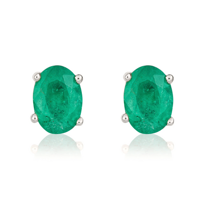 9CT White Gold Oval Emerald Claw Stud Earrings (7x5mm) - Robert Anthony Jewellers, Edinburgh