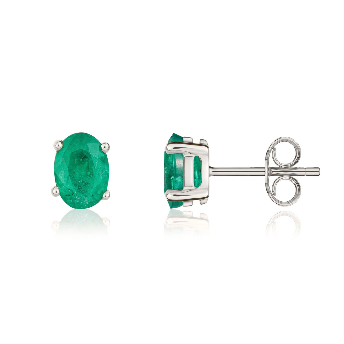 9CT White Gold Oval Emerald Claw Stud Earrings (7x5mm) - Robert Anthony Jewellers, Edinburgh
