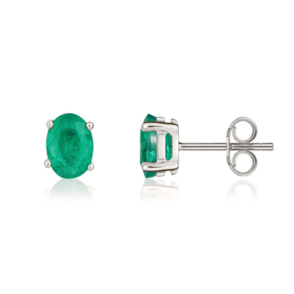 9CT White Gold Oval Emerald Claw Stud Earrings (7x5mm) - Robert Anthony Jewellers, Edinburgh