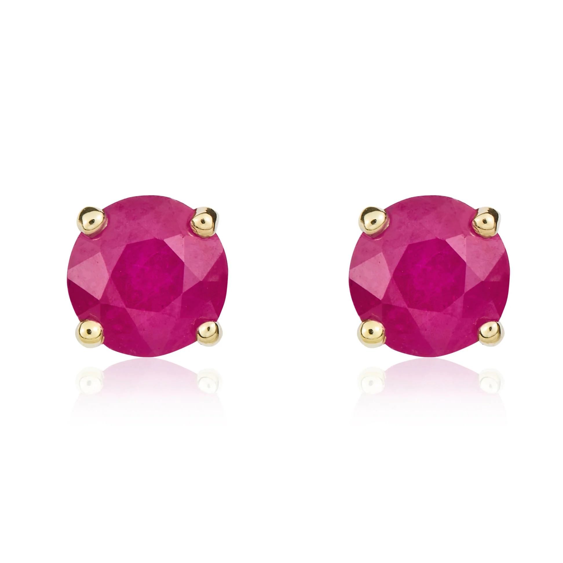 9CT Gold Round Ruby Claw Stud Earrings (5mm)