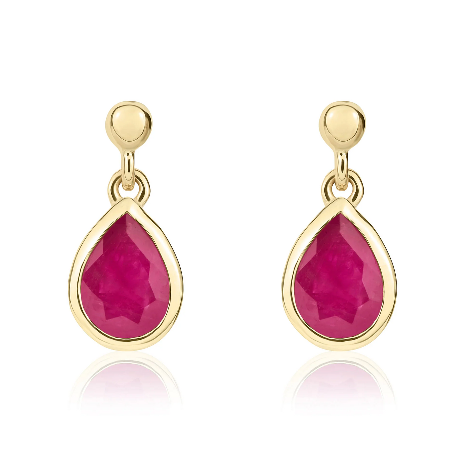 9CT Yellow Gold Pear Shaped Ruby Drop Earrings (7x5mm) - Robert Anthony Jewellers, Edinburgh
