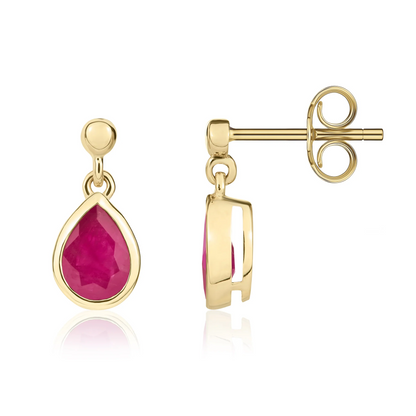 9CT Yellow Gold Pear Shaped Ruby Drop Earrings (7x5mm) - Robert Anthony Jewellers, Edinburgh