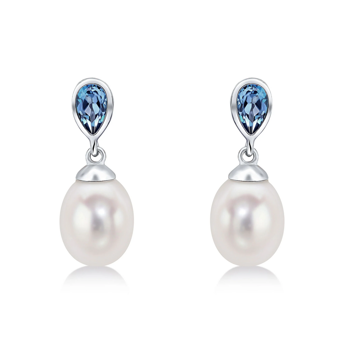 9CT White Gold Pearl & London Blue Topaz Drop Earrings - Robert Anthony Jewellers, Edinburgh