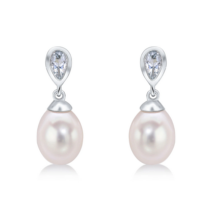 9CT White Gold Pearl &amp; Aquamarine Drop Earrings - Robert Anthony Jewellers, Edinburgh