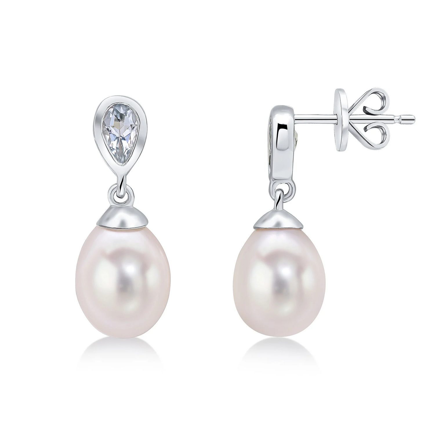 9CT White Gold Pearl &amp; Aquamarine Drop Earrings - Robert Anthony Jewellers, Edinburgh