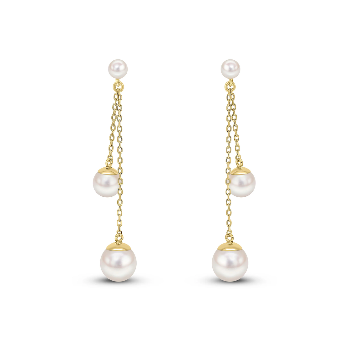 9CT Yellow Gold Chain Drop Earrings with 4mm, 6mm and 8mm Pearls - Robert Anthony Jewellers, Edinburgh