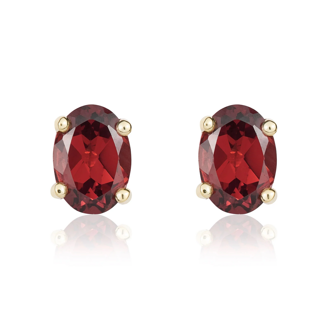 9CT Gold Oval Garnet Claw Stud Earrings (7x5mm) - Robert Anthony Jewellers, Edinburgh