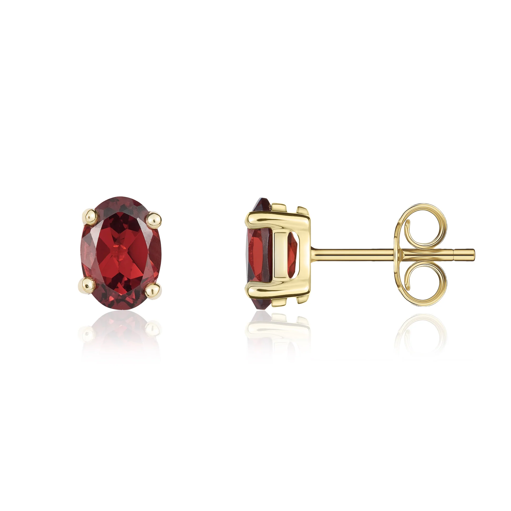 9CT Gold Oval Garnet Claw Stud Earrings (7x5mm) - Robert Anthony Jewellers, Edinburgh