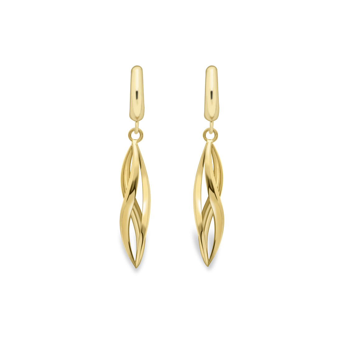 9ct. Yellow Gold Drop Stud Three Twisting Spirals Earrings - Robert Anthony Jewellers, Edinburgh