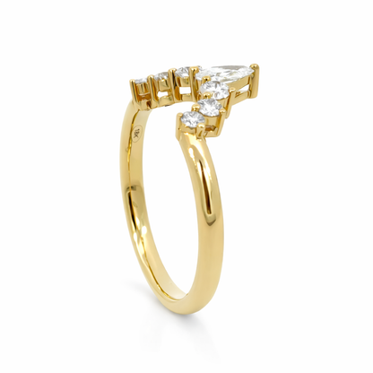 18ct Yellow Gold Pear Diamond Wishbone Ring