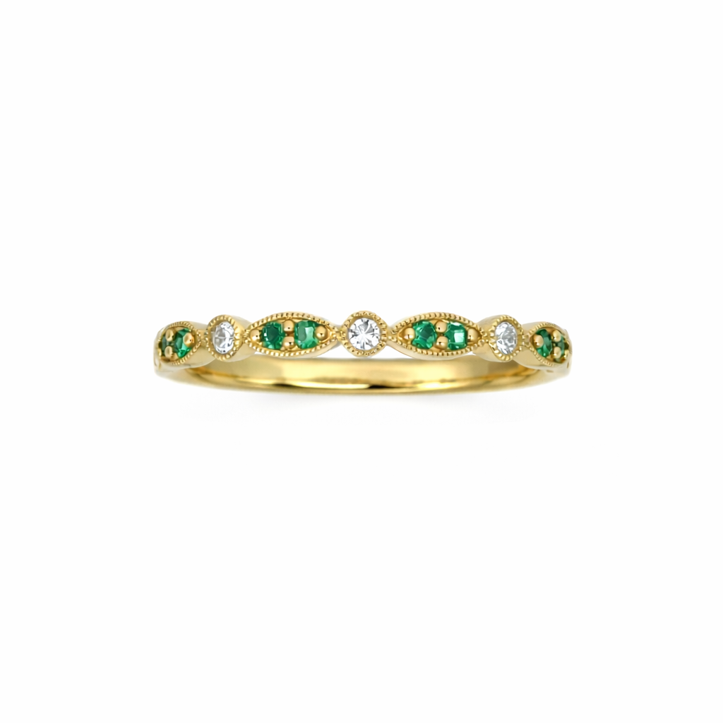18ct Yellow Gold Emerald & Diamond Band Ring