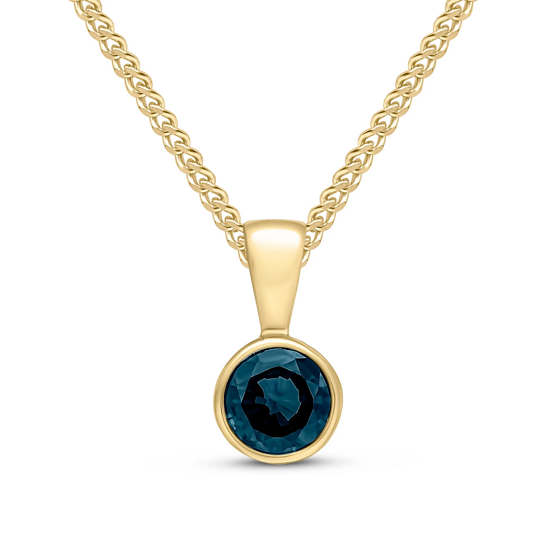 9CT Gold Round Sapphire Rubover Pendant (5mm) - Robert Anthony Jewellers, Edinburgh