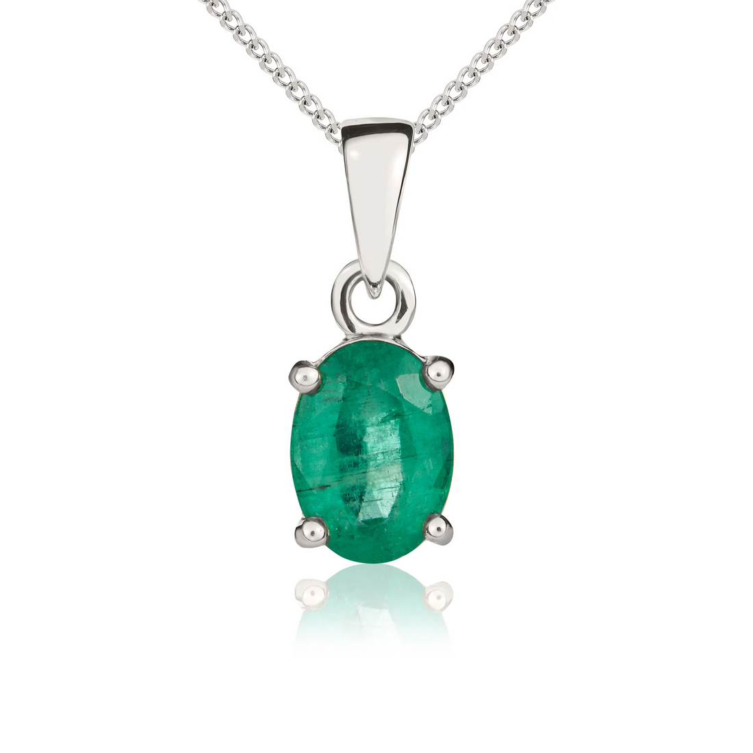 9CT White Gold Oval Emerald Claw Pendant (7x5mm) - Robert Anthony Jewellers, Edinburgh