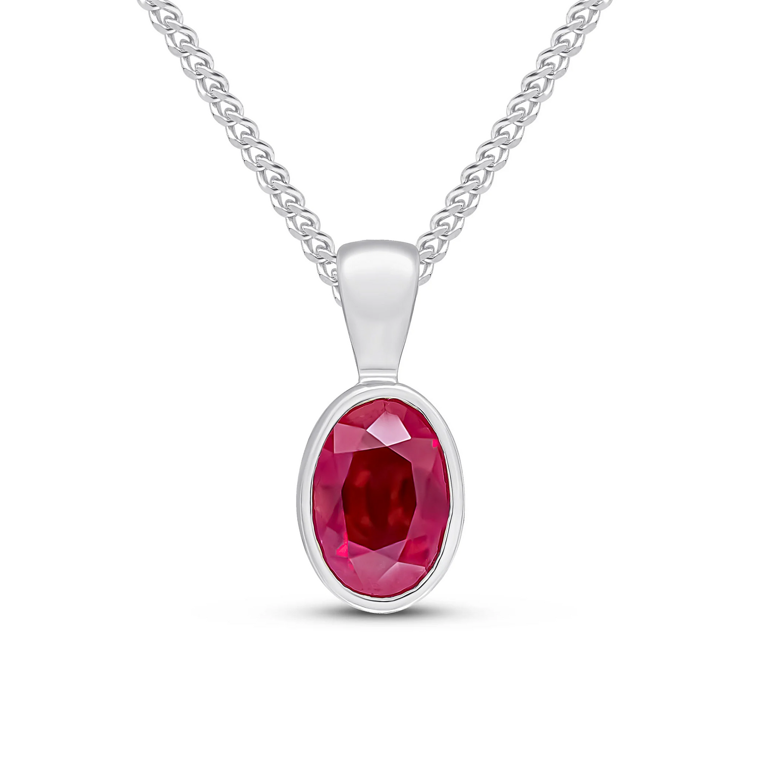9CT Gold Oval Ruby Rubover Pendant (7x5mm)